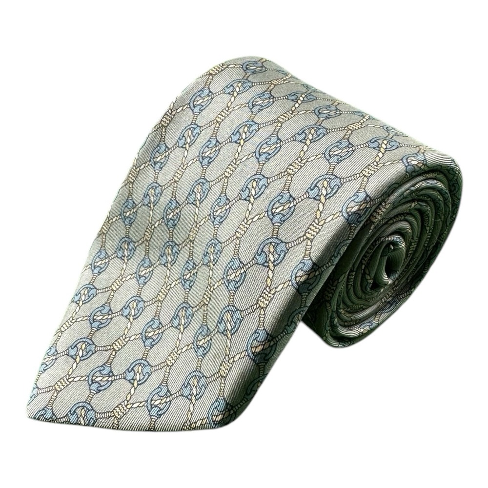 Vintage Hermes Men's Equestrian Print Silk Neck Tie 691 OA Made in France 691 OA